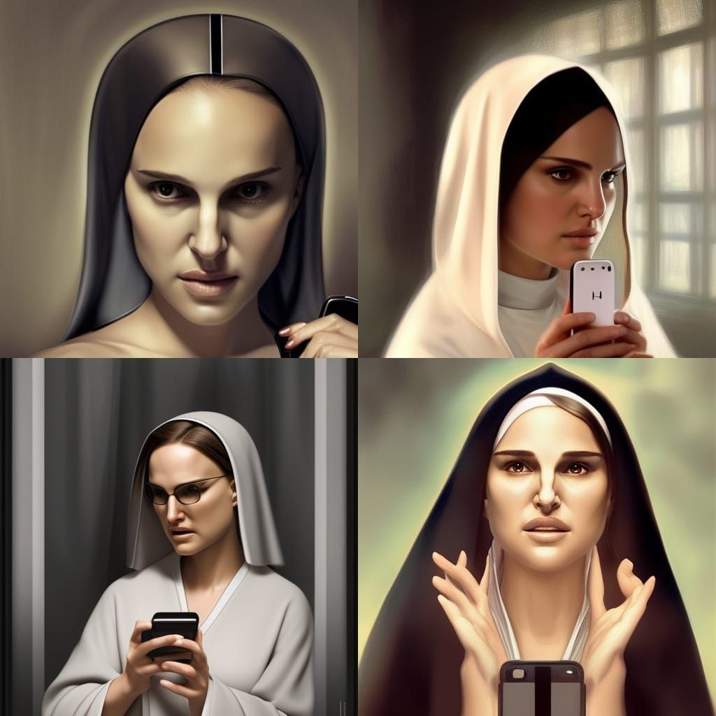 Humorous Selfie of Young Nun: Photorealistic Digital Art