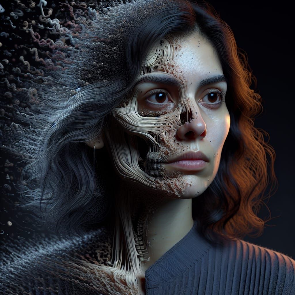 Eerie Portrait of a Disintegrating Woman with Quilling Effec...