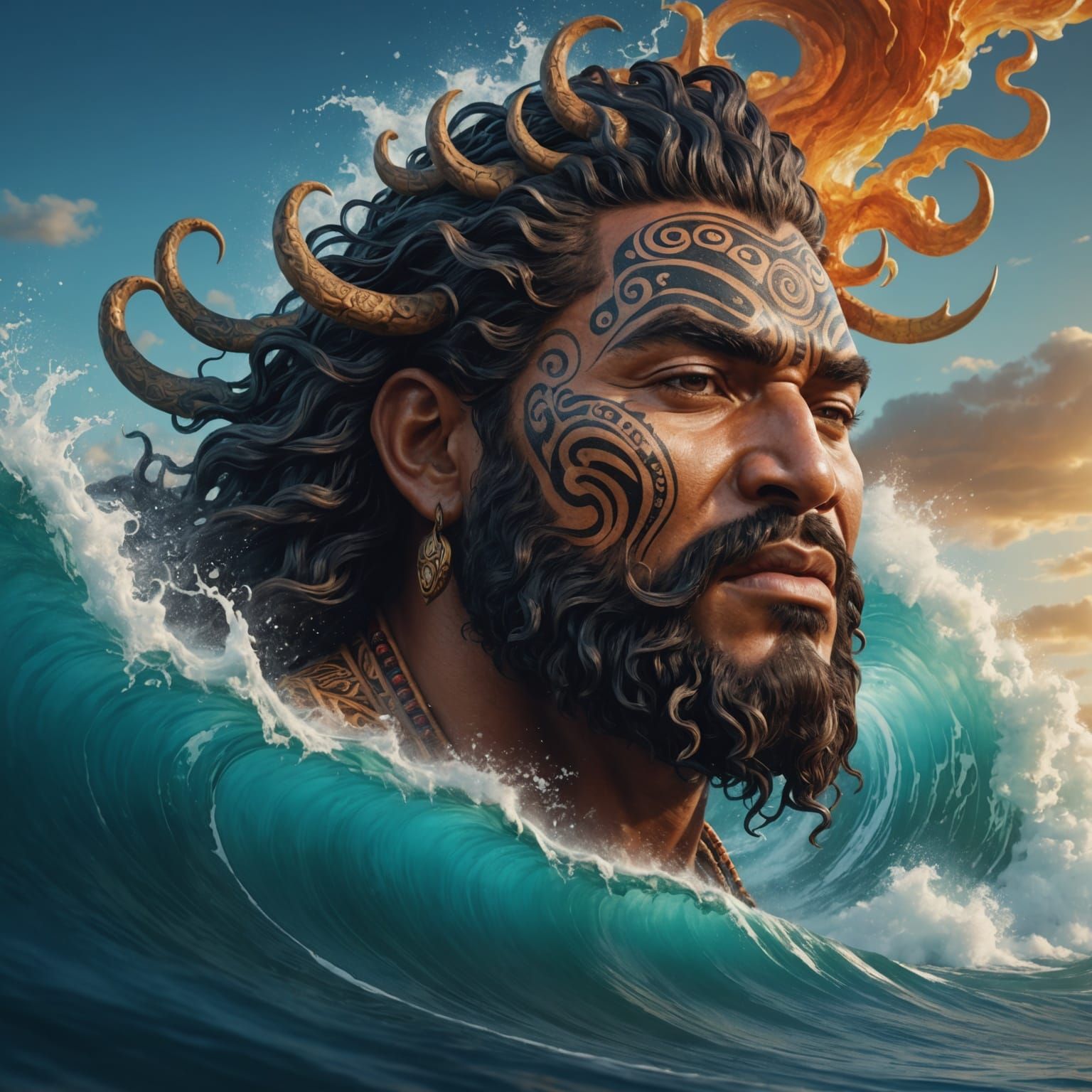 Tawirimātea: Maori God of Storms in Hyperrealistic Art