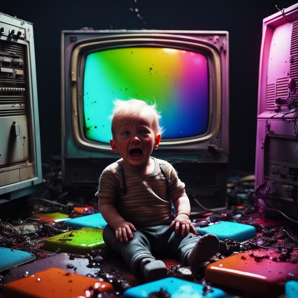 Disturbing Image of Abandoned Infant on Broken TVs