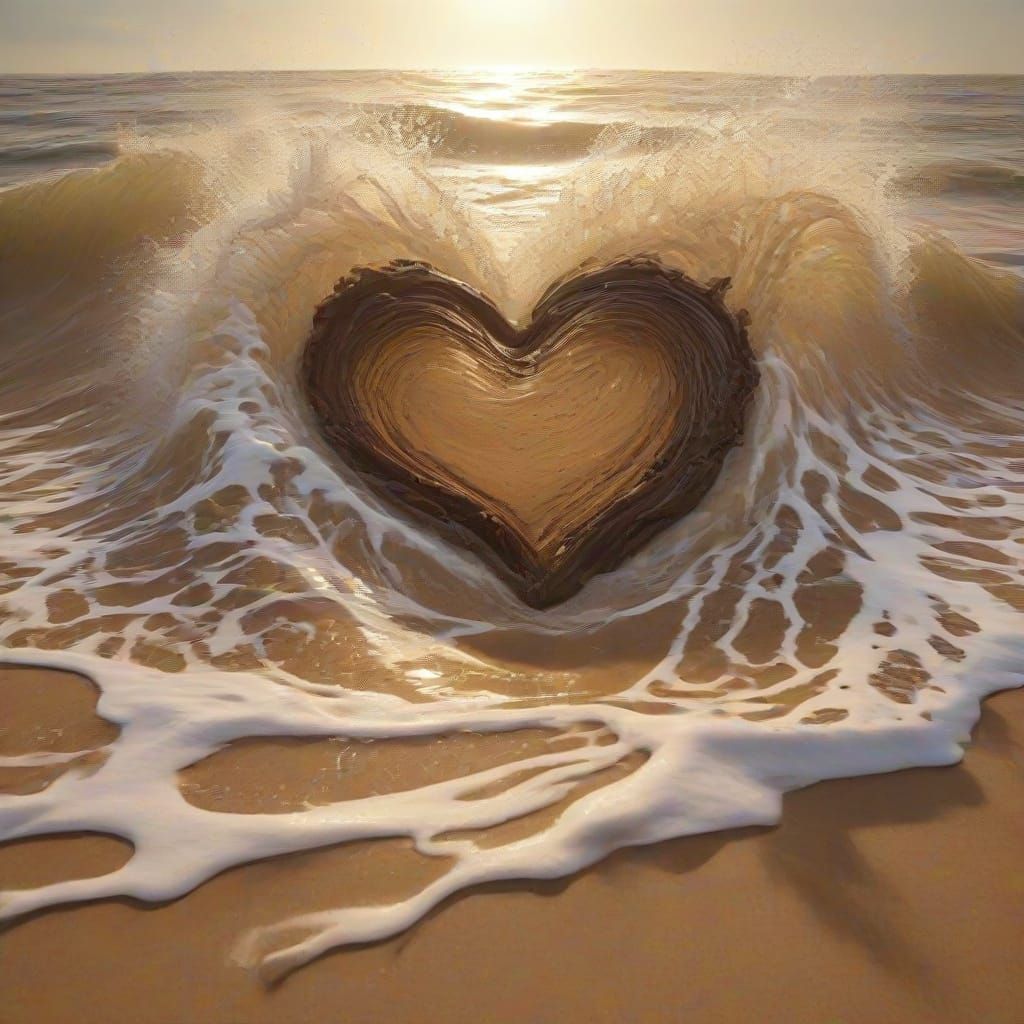Heart Silhouette Formed by Ocean and Desert Waves in Hyperre...