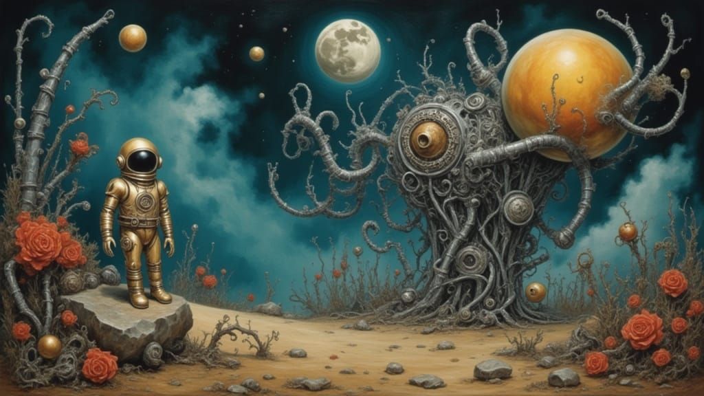 Astronaut on Alien Planet in Surrealist Style