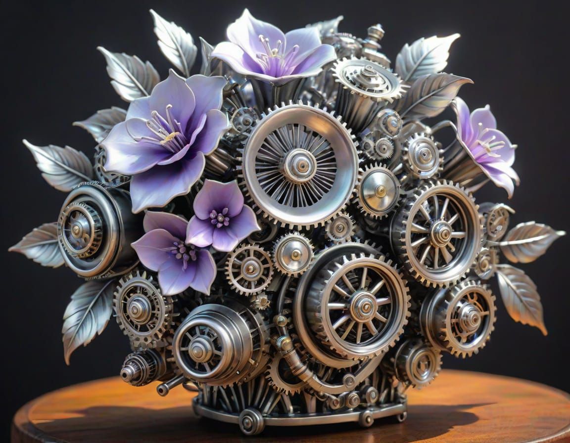 Silver Steampunk Bouquet of Lilac Flowers