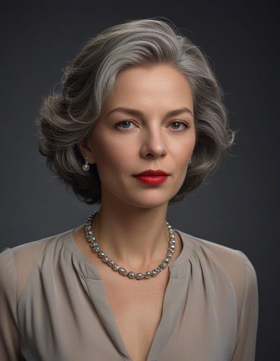 Elegant Grey-Haired Lady in Sophisticated Attire
