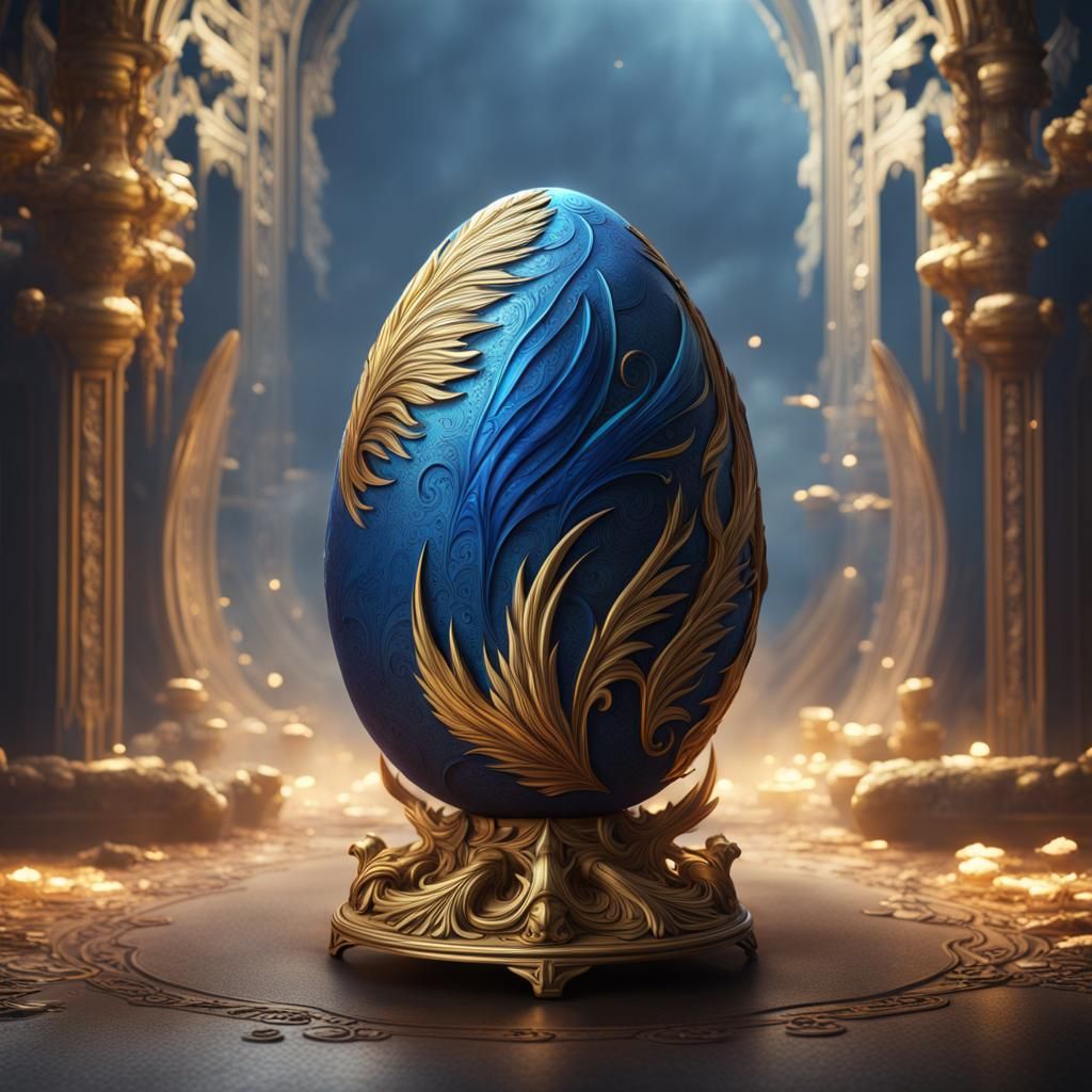 Enchanted Blue and Gold Phoenix Egg Art