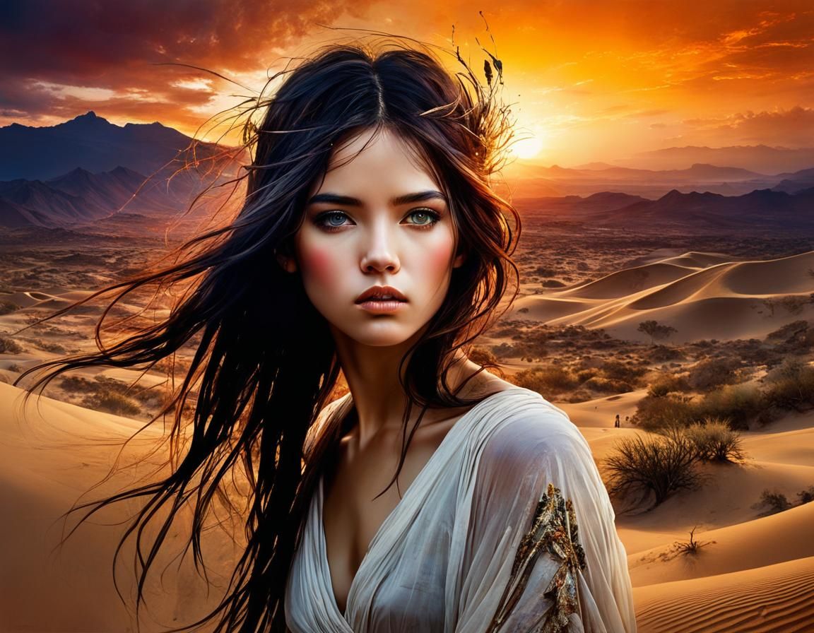 Desert Sandstorm at Sunset in Classical Style