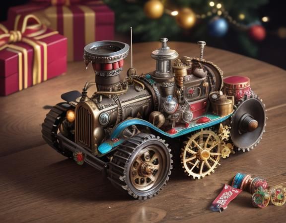 Steampunk Toy on Oak Table in Neo-Gothic Style
