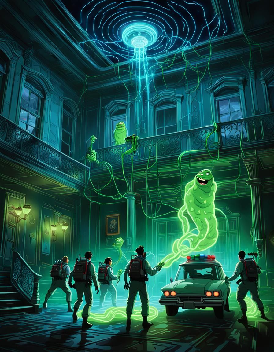 Ghostbusters Catch Slimer: 80s-Inspired Digital Art