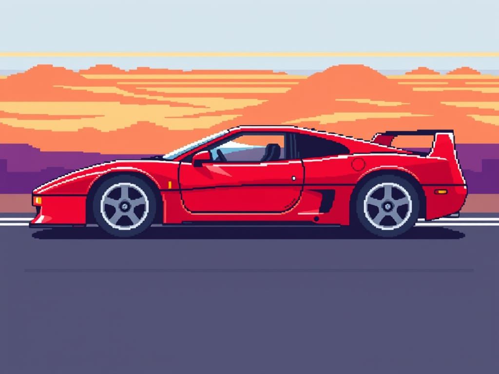 Pixelated Red Sports Car in Retro Style