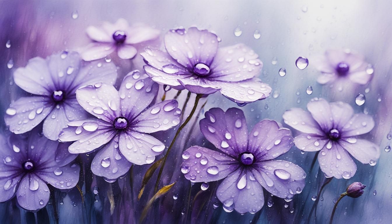 Impressionistic Purple Flowers in Rain: Macro Photography