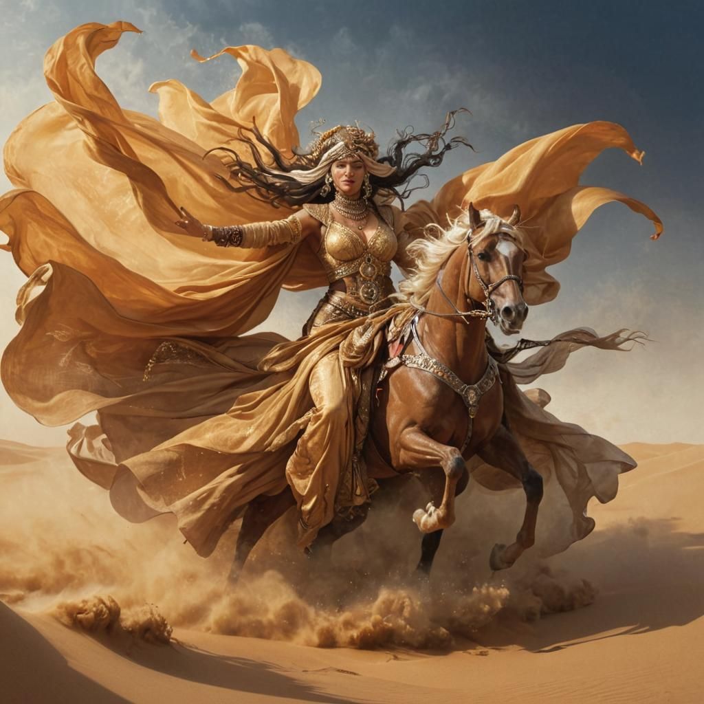 Arabian Goddess Commands a Sandstorm in Pin-Up Style