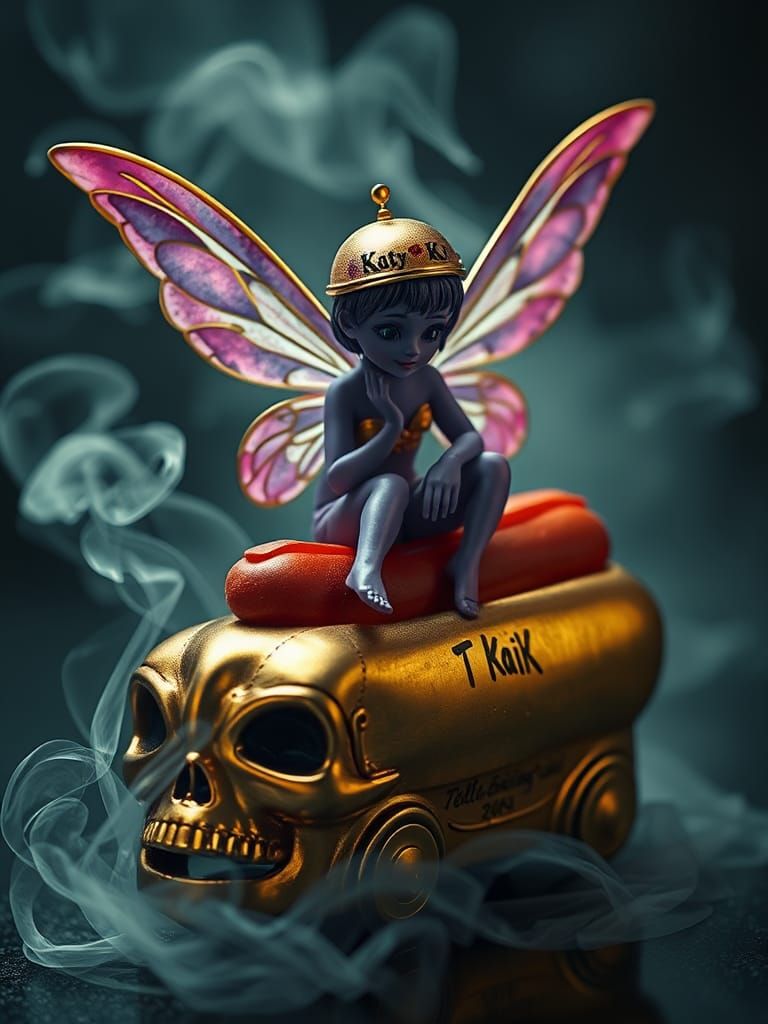 Surreal Gold Fairy with Weed Smoke Skull