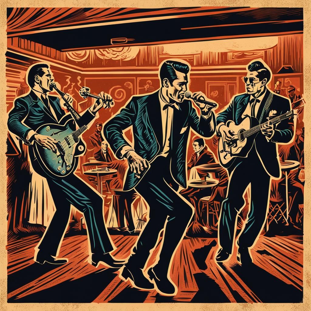 Rockabilly Band and Dancers Vintage Poster in HDR