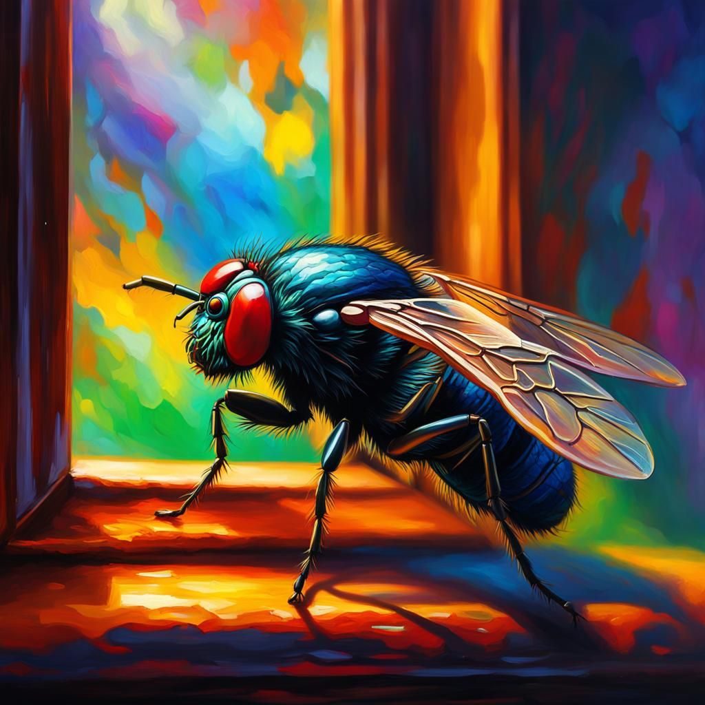 Dead Fly Still Life, Expressionist Acrylic Painting