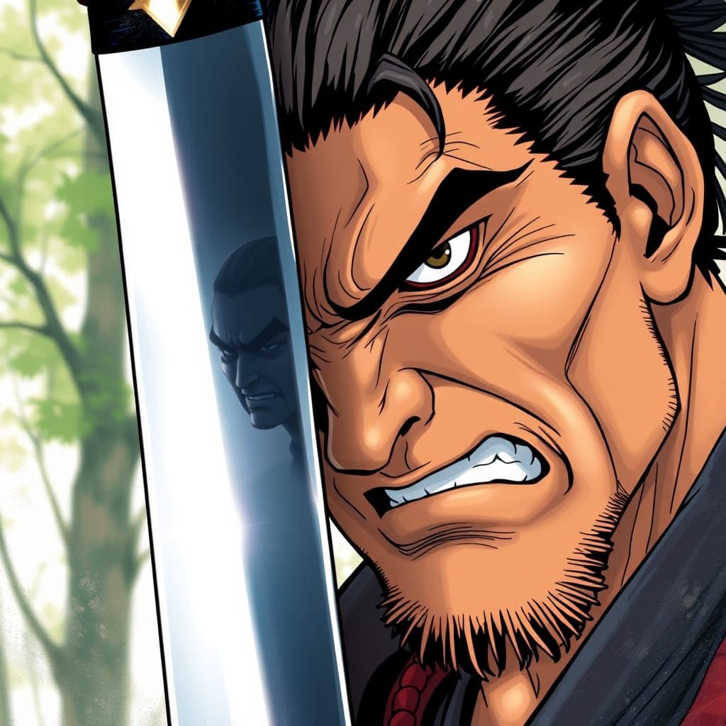 Fierce Samurai Warrior with Katana Anime Style