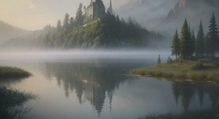 Impressionist Woman at Misty Lake