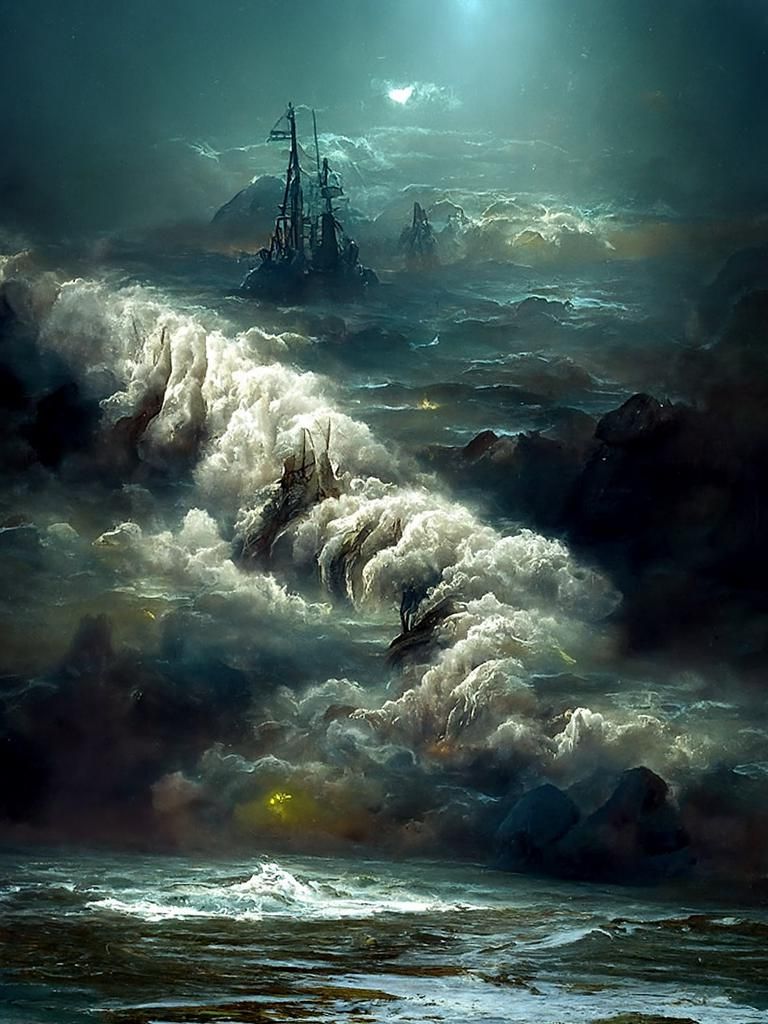 Stormy Seascape: A Digital Painting in Romantic Style