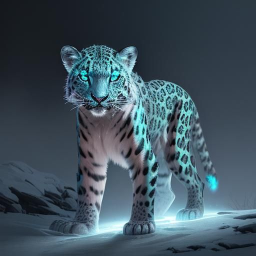 Bioluminescent Snow Leopard Digital Matte Painting