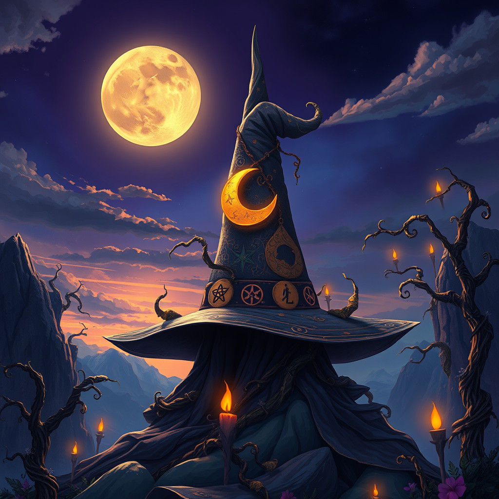 Mystical Witch's Hat in Dreamlike Landscape