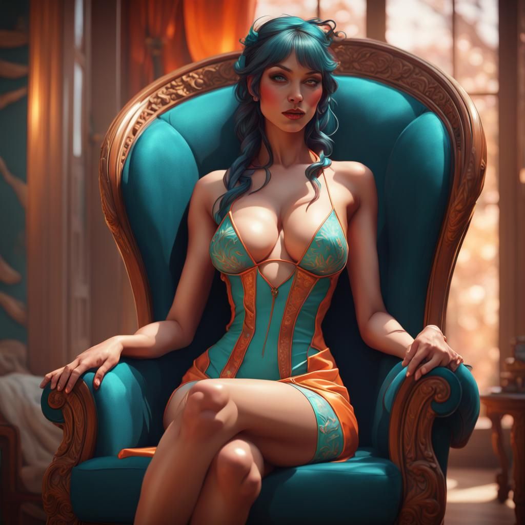Woman in Chair with Stockings, Detailed Concept Art