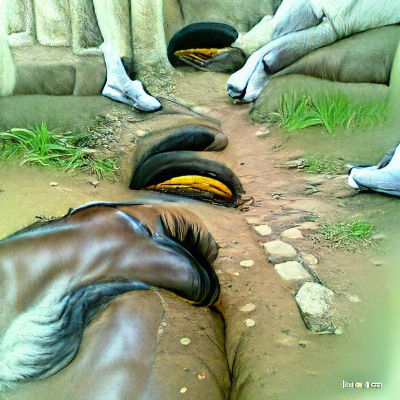 Surreal Feet Tires Horses Composition