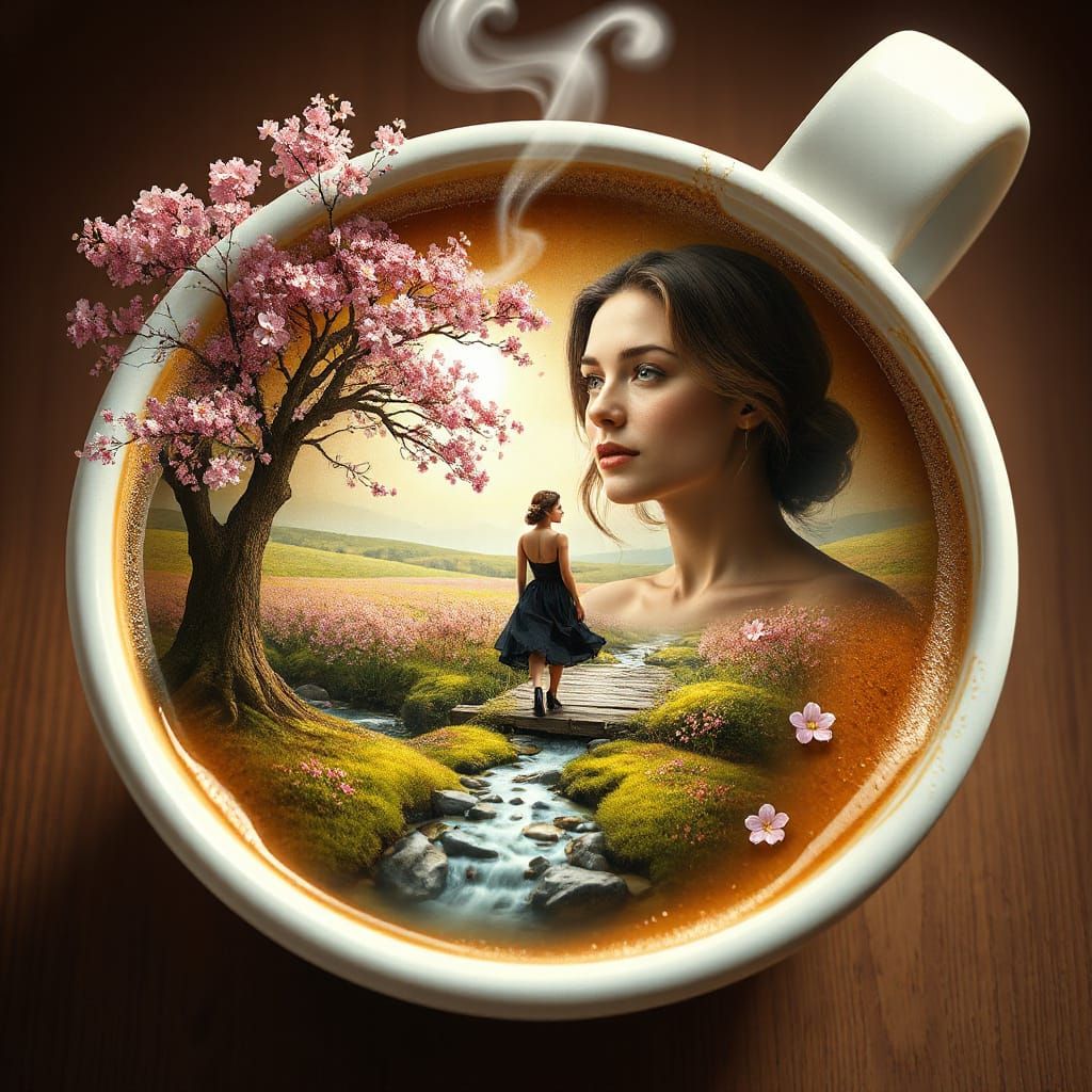 Cappuccino Spring Landscape, Detailed 3D Art