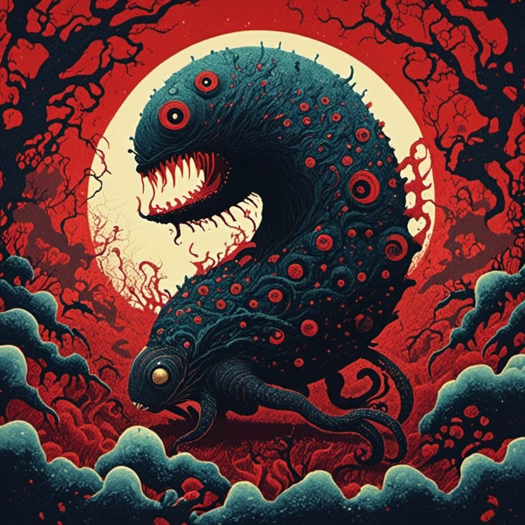 Horrorcore Creature in Storm with Spines and Sharp Teeth