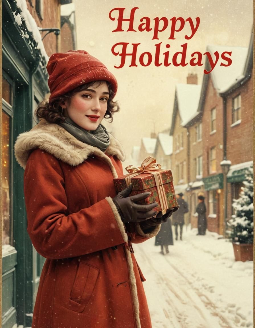 Evelyn Nesbit in Snowy Vintage Holiday Illustration