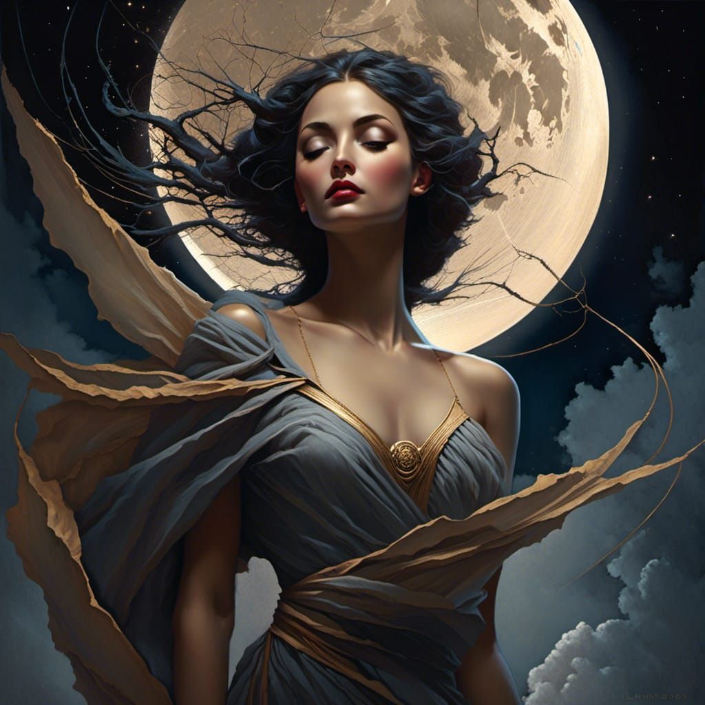 Moon Goddess in Volumetric Lighting Style
