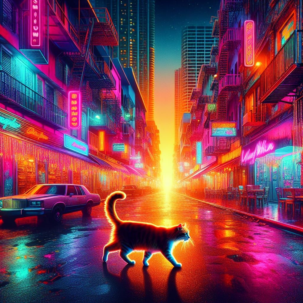 Miami Alley Cat in 80s Neon Style