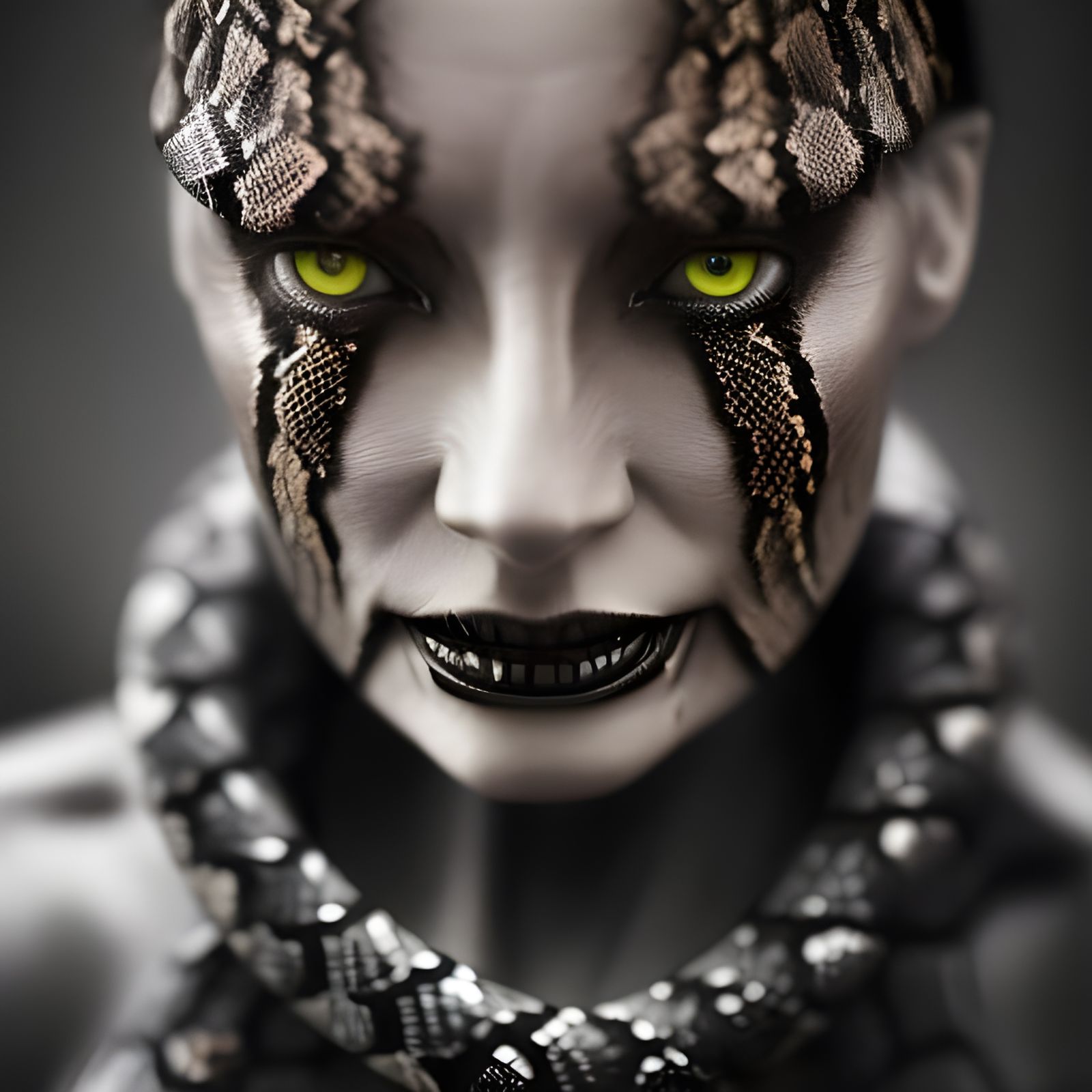 Scary Mutant Snake Woman Portrait in Horror Style