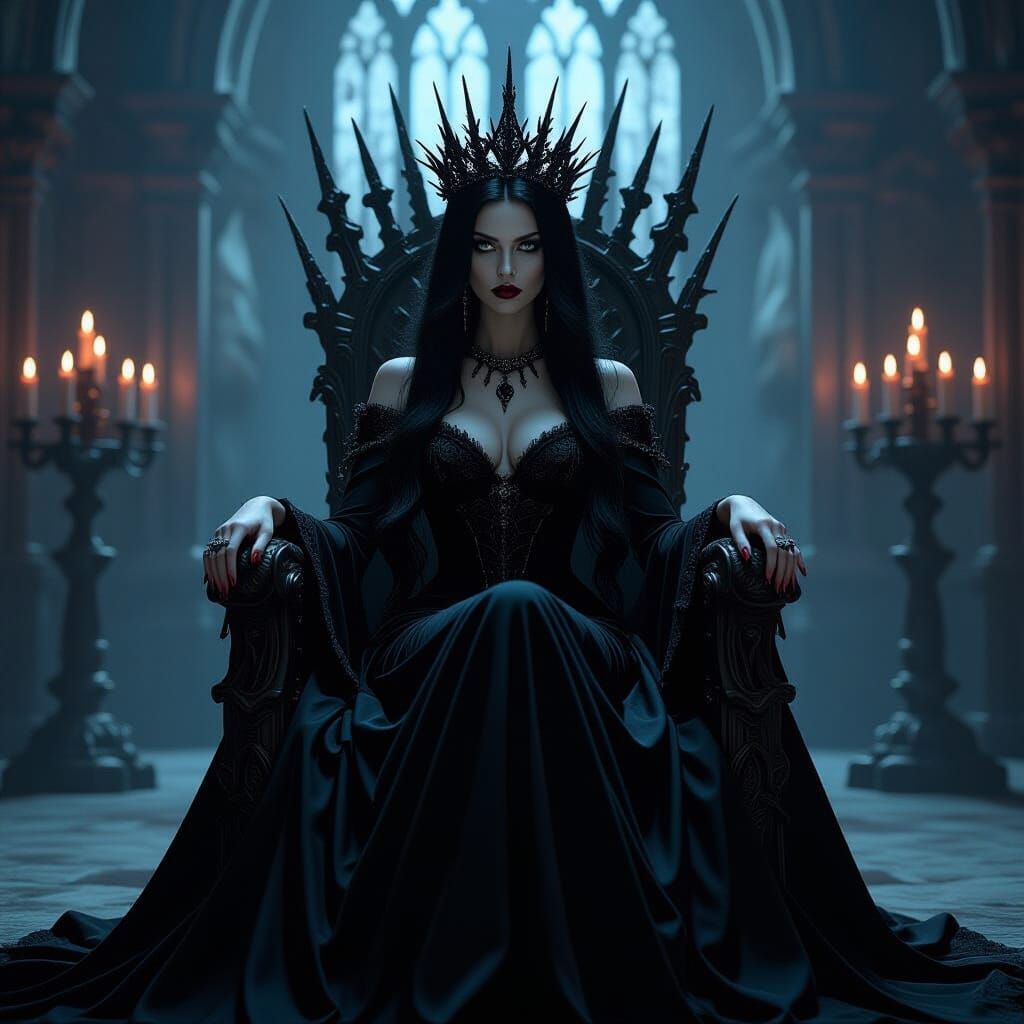 Vampire Queen on Bone Throne in Gothic Horror Style