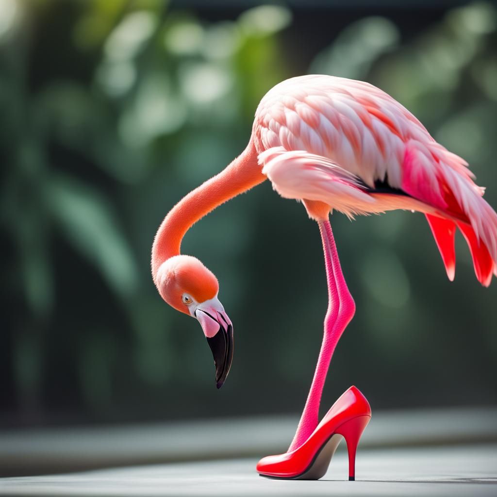 Flamingo In Red Pumps