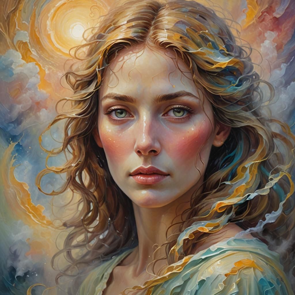 Mystical Woman in Neo-Impressionist Oil Painting