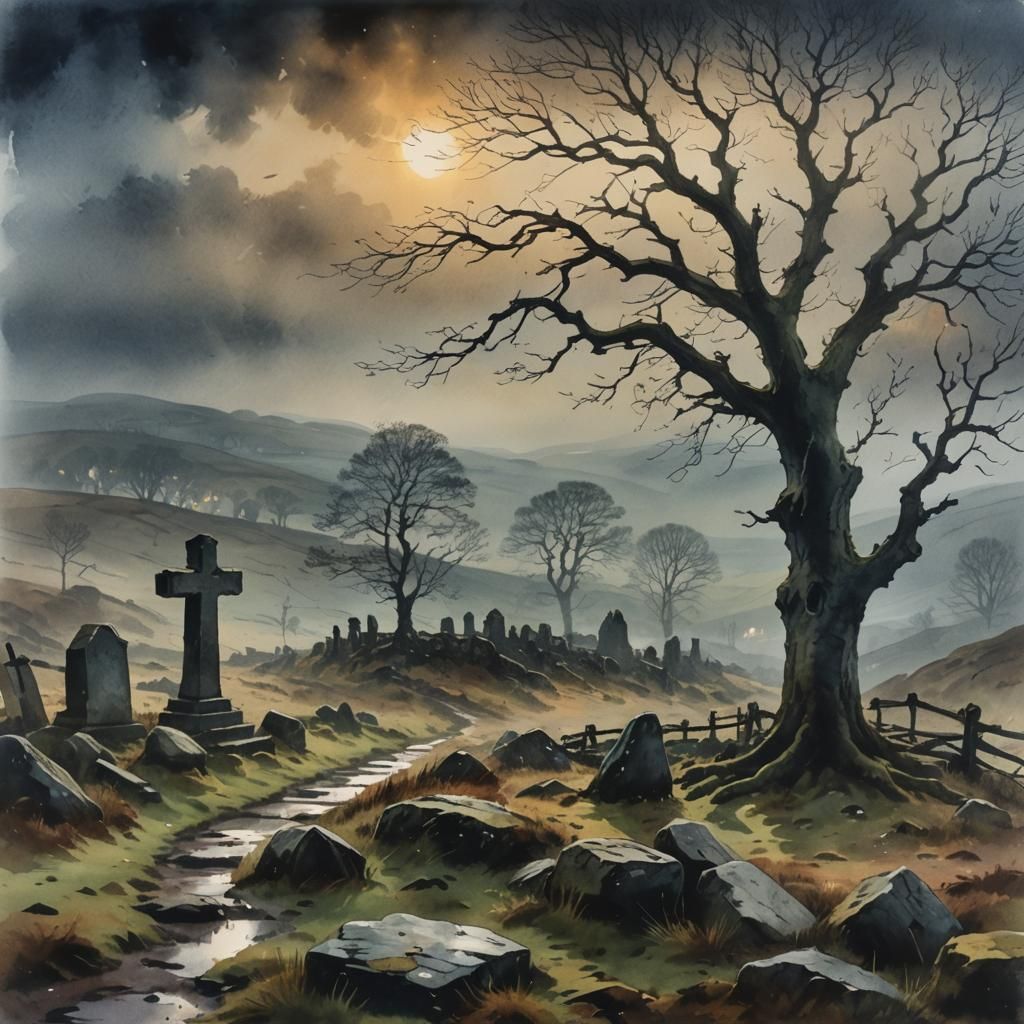 Misty Moorland Landscape in Turner Style