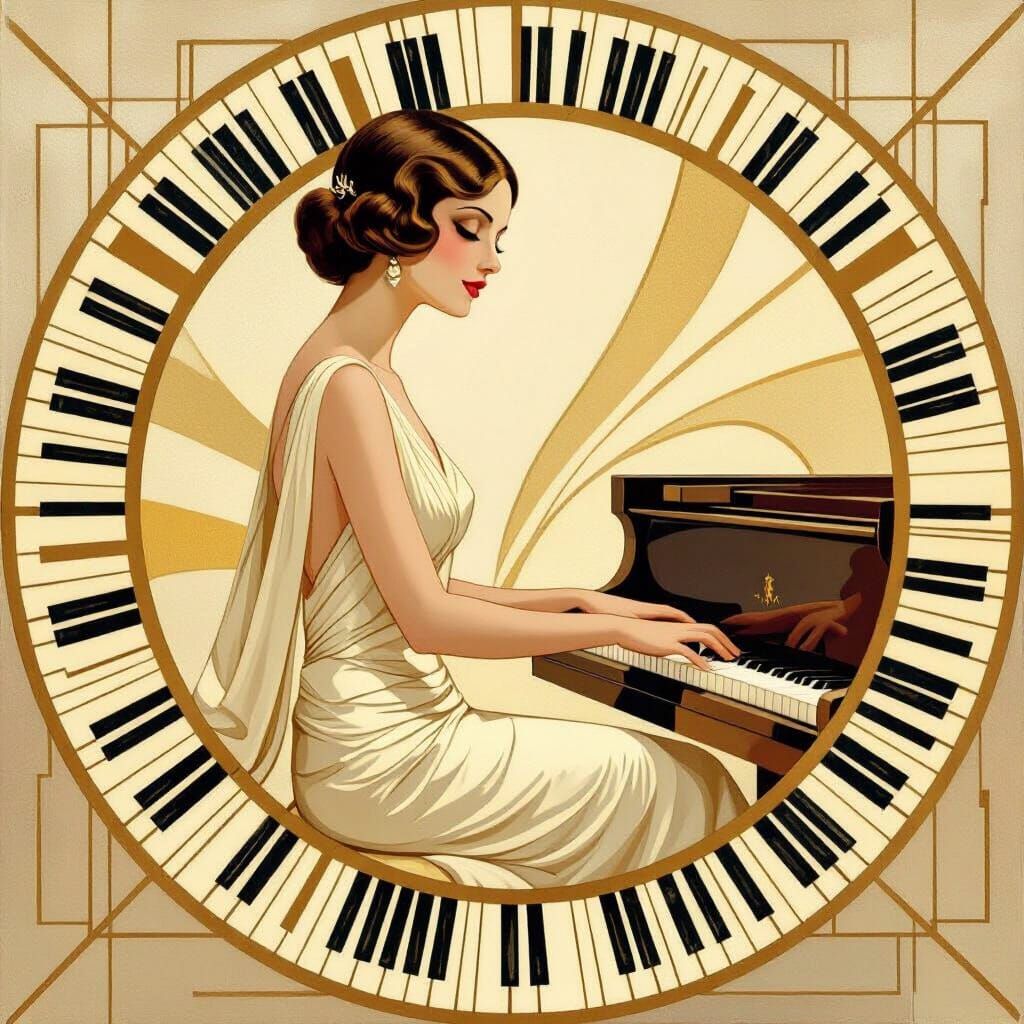 Art Deco Pianist in Ivory Gown
