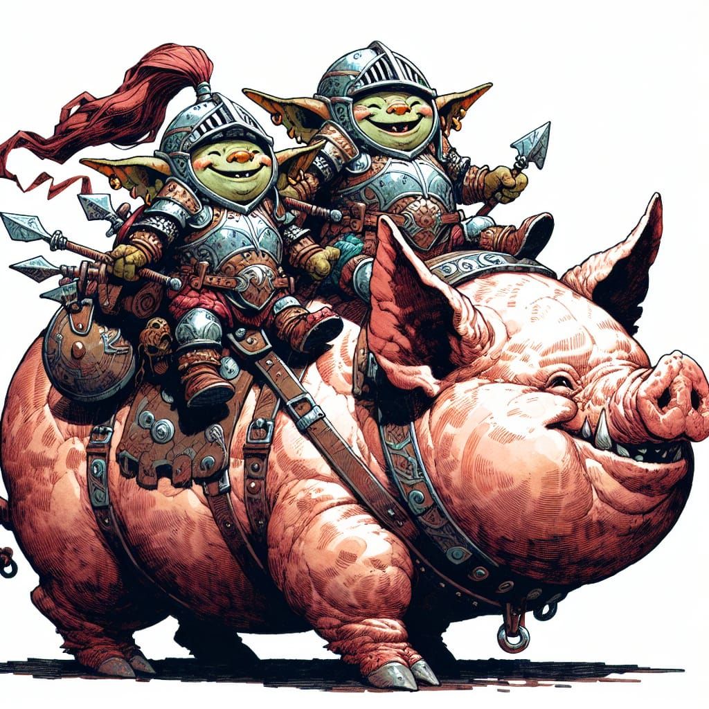 Goblins on a Pig: Whimsical High Fantasy Illustration