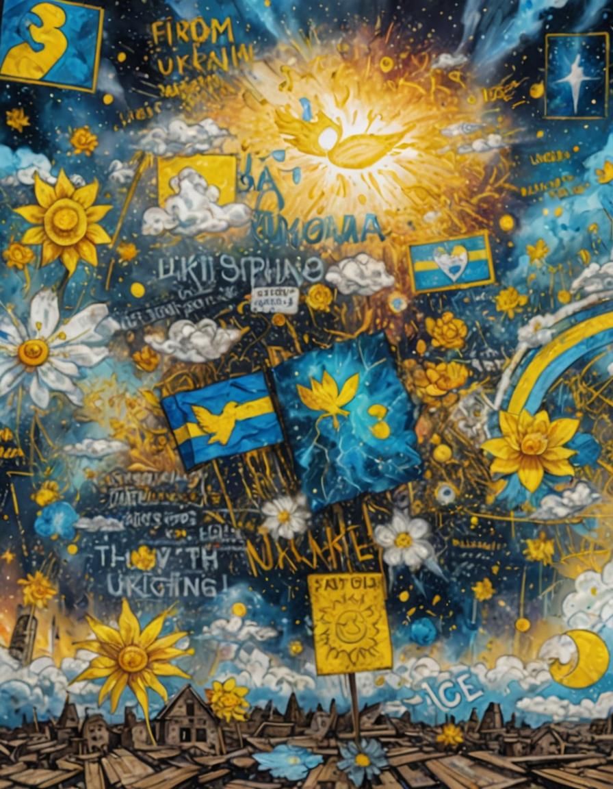 Astral Cosmic Illustration of Ukraine Flag in Wartime