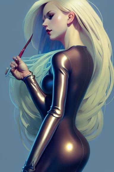 Blonde Girl in Latex Dress: Hyperdetailed Portrait