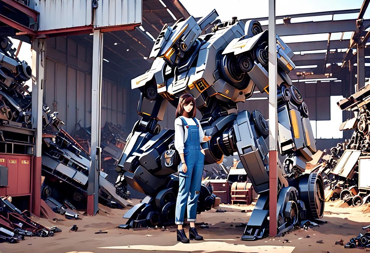 Girl Builds Mecha Robot Warrior in Junkyard