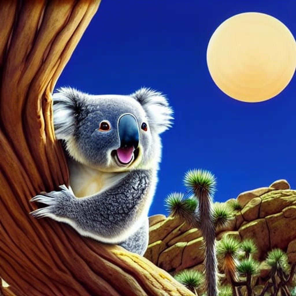 Moonlight Portrait of Laughing Koala