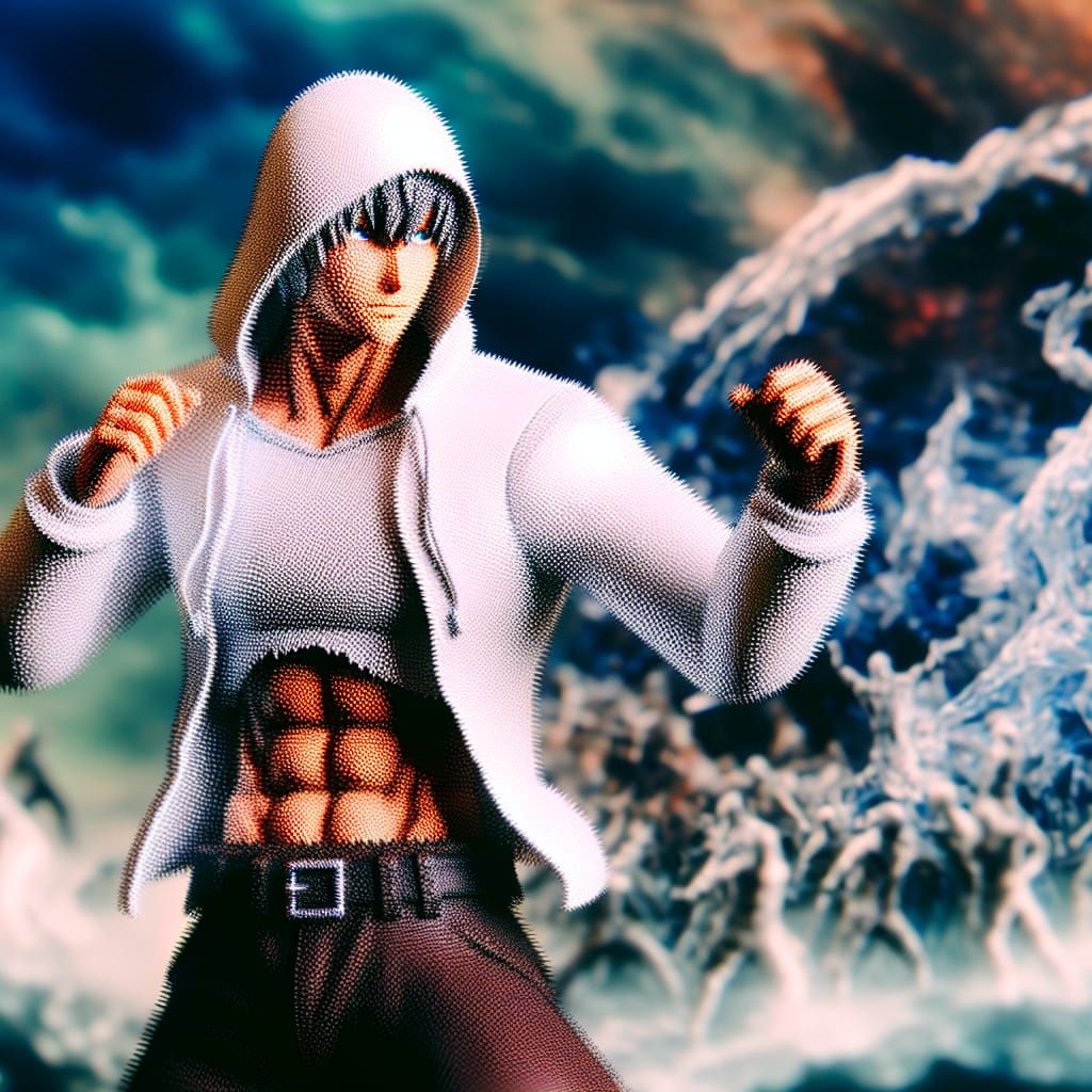 Anime Character in White Hoodie as Digital Matte Painting