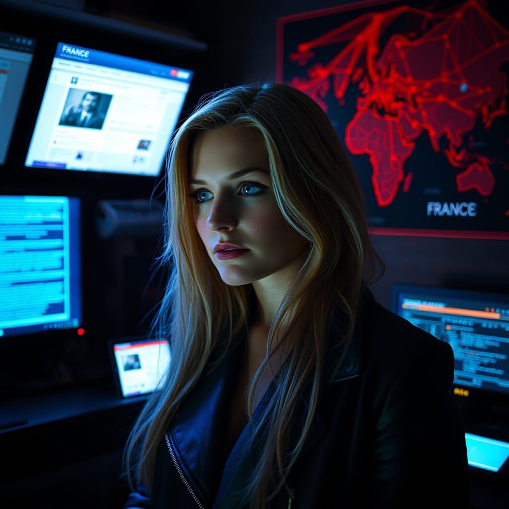 Heiress in Hacker's Loft: Cinematic Film Still