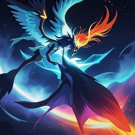 Epic Cosmic Battle Between Demonic Phoenix and Manta Ray