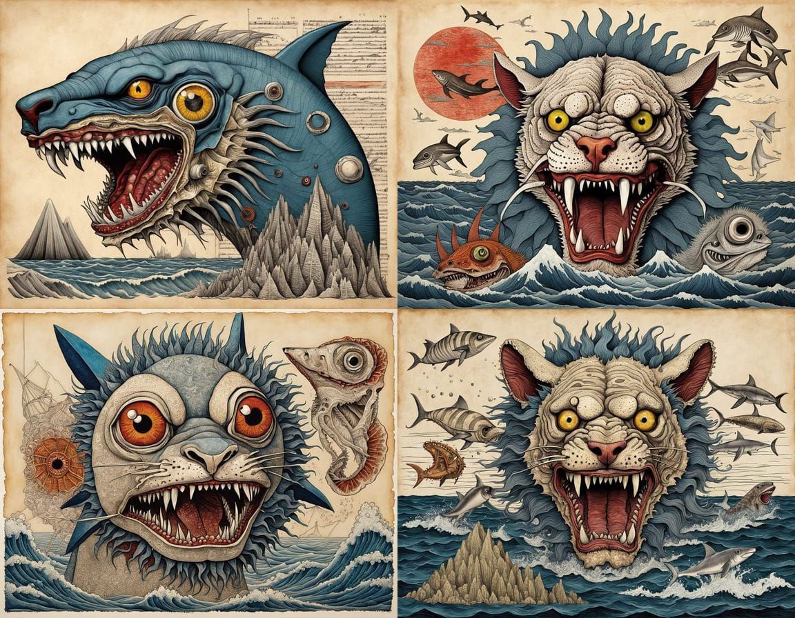 Hybrid Sea Creature in Mixed Media Style