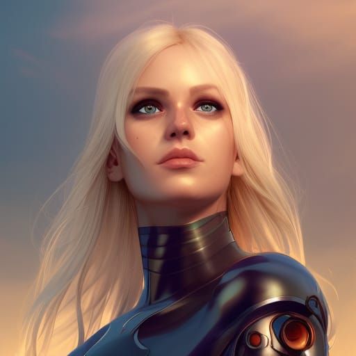 Superhero Cyborg Woman in Cityscape, Hyperdetailed