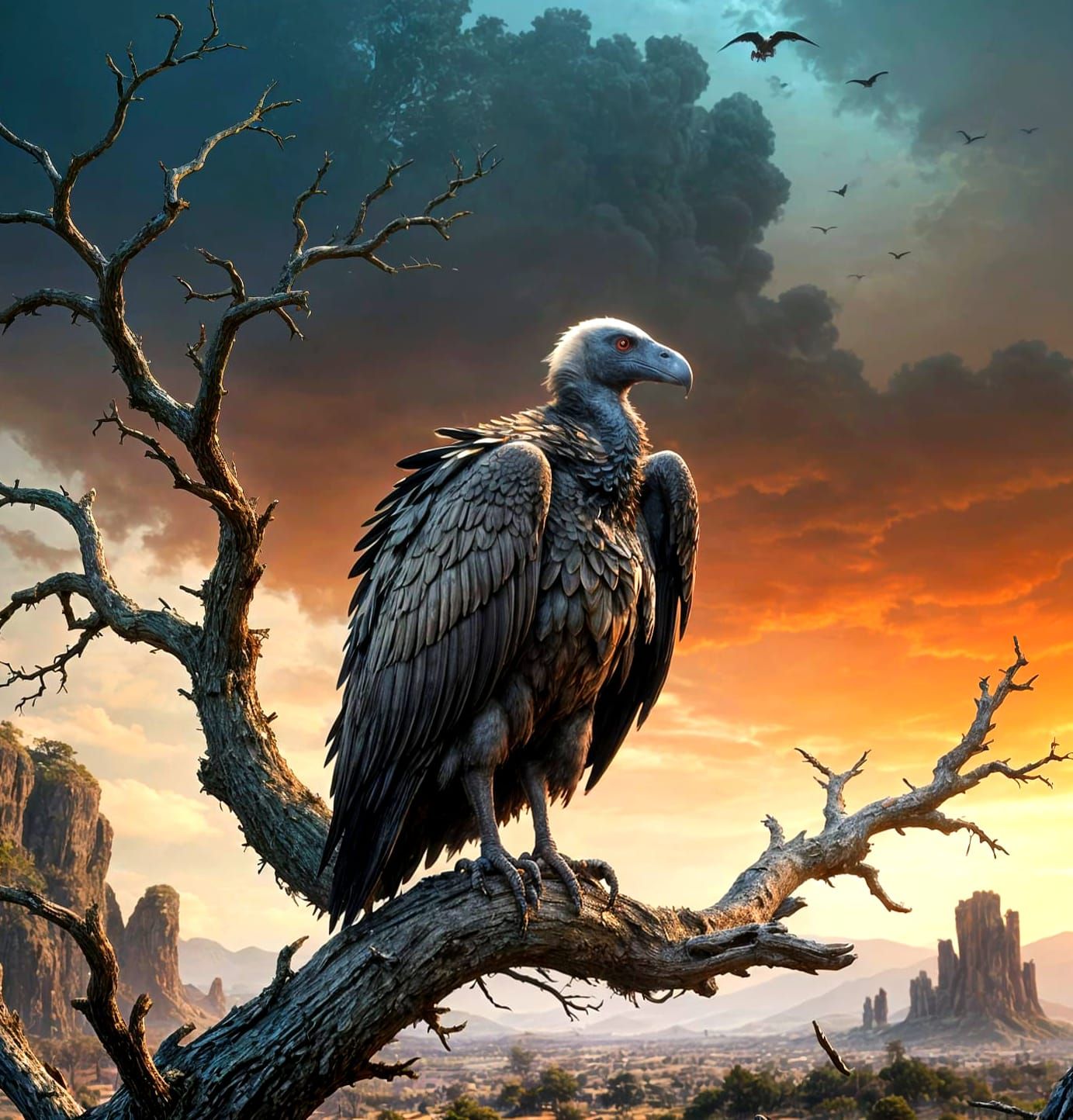Vulture Over Battlefield in Dark Fantasy Style