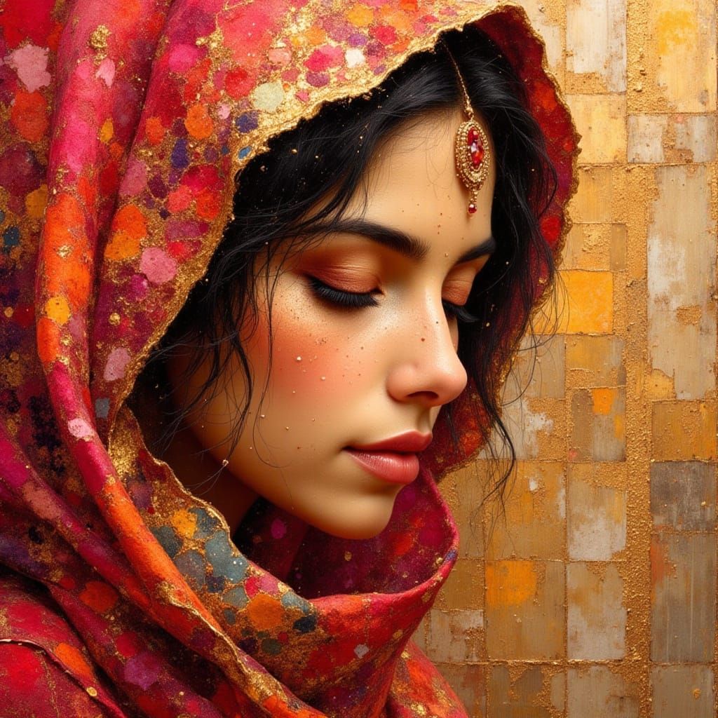 Indian Bride in Ethereal Mixed-Media Style