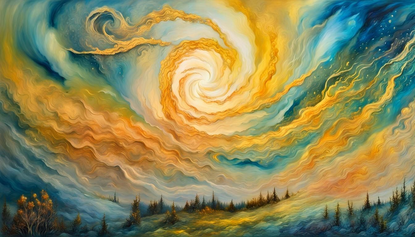 Will-o'-the-wisp in Impressionist Golden Landscape