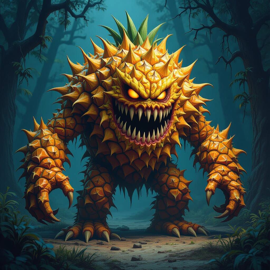 Creepy Pineapple Monster in Stephen Gammell Style